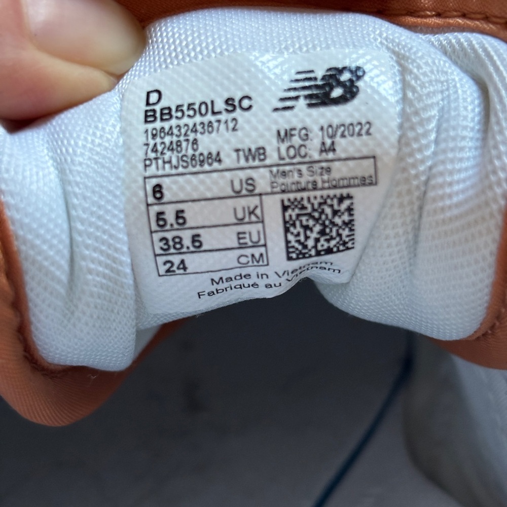 New Balance 550 White and Orange Sneakers - Picture 4 of 5
